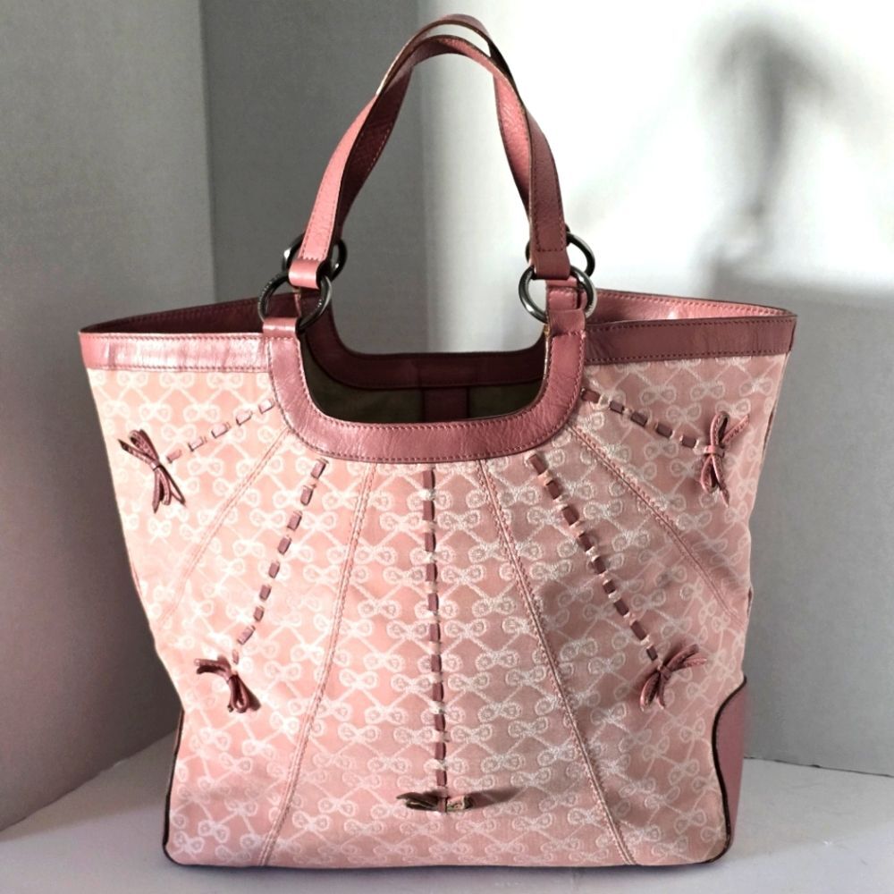 Anya Hindmarch Pink Bow Canvas and Leather Tote Bag - Picture 9 of 16
